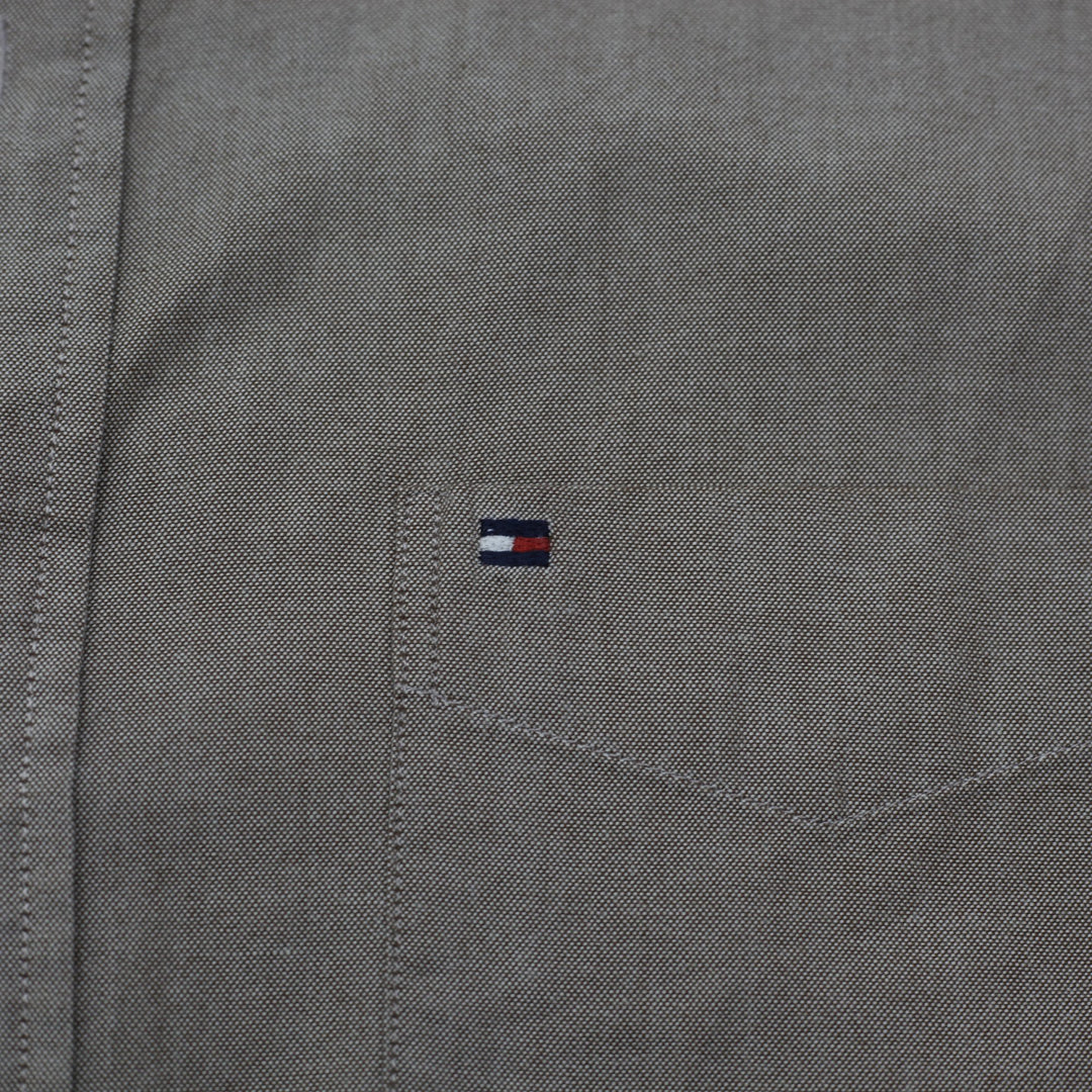 Mens Tommy Hilfiger Long Sleeve Shirt Gray Button Up Cotton Classic