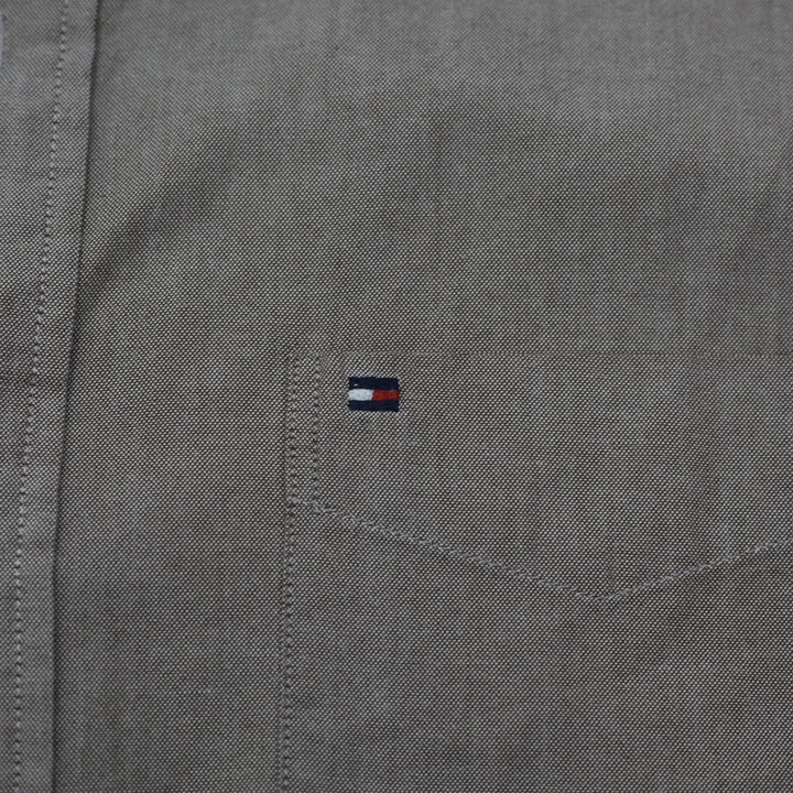 Mens Tommy Hilfiger Long Sleeve Shirt Gray Button Up Cotton Classic
