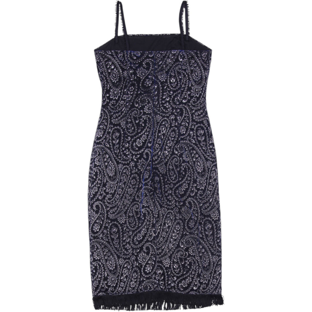 Y2K Ladies Jalouze Midi Black Dress Paisley Fringe