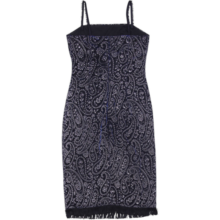 Y2K Ladies Jalouze Midi Black Dress Paisley Fringe