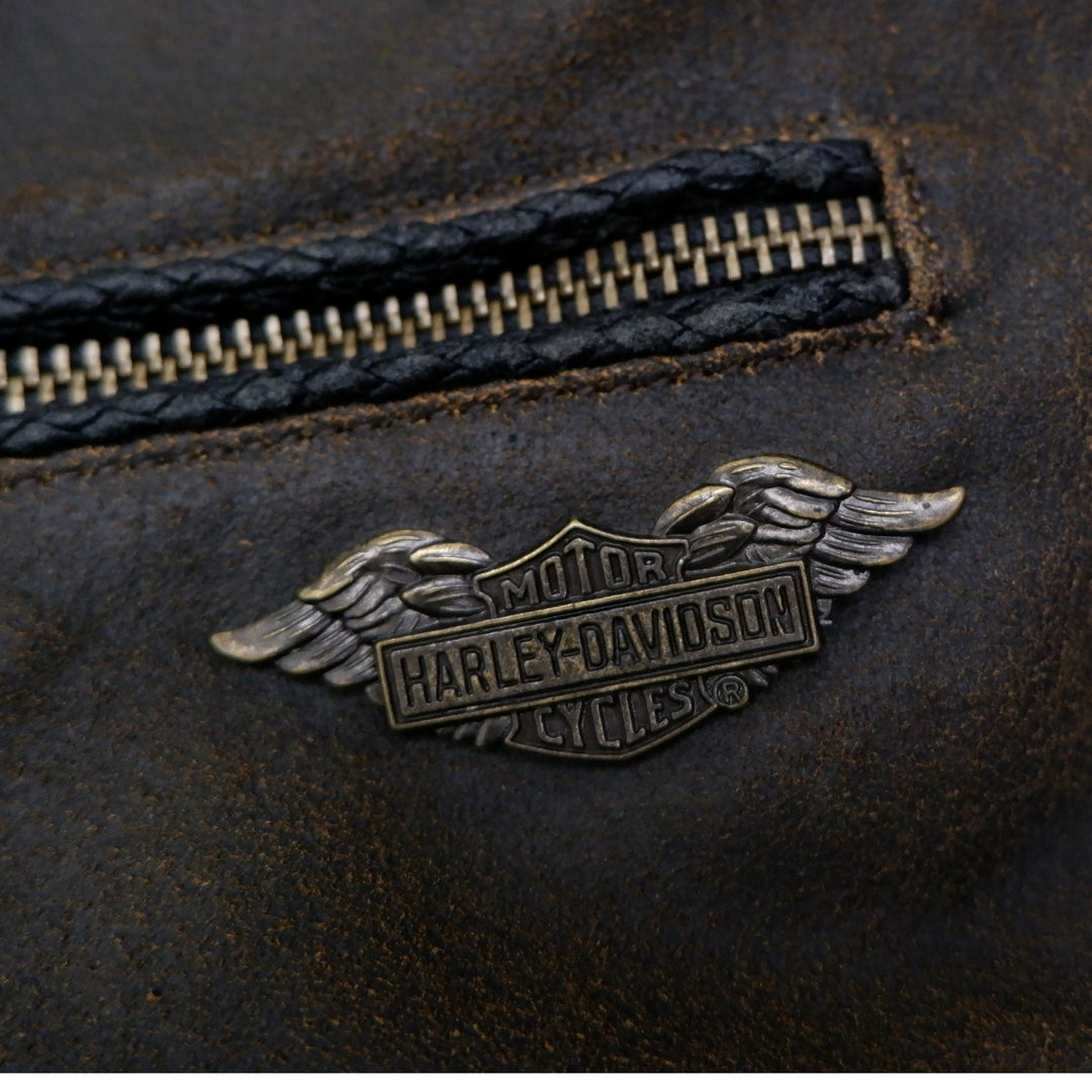 Vintage Ladies Harley Davidson Leather Vest Brown Zip Biker