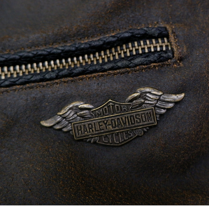Vintage Ladies Harley Davidson Leather Vest Brown Zip Biker