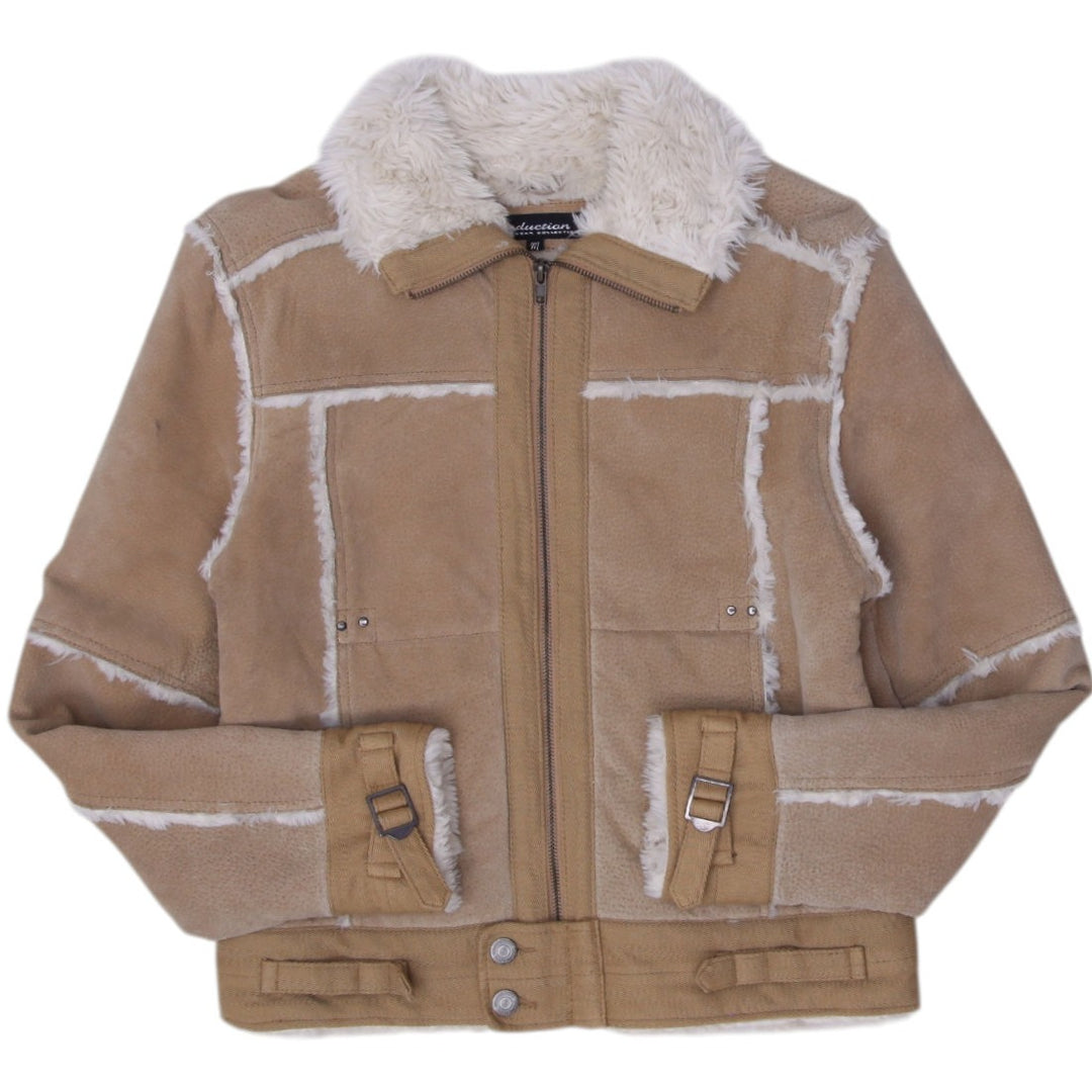 Y2K Ladies Beige Faux Fur Full Zip Jacket Size M | Migration_Jackets | Fashion Rerun