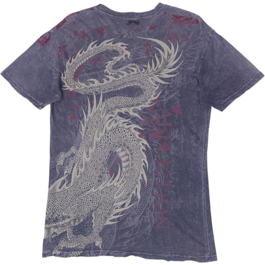 Y2K Mens Affliction "Live Fast" Japanese Asian Dragon Graphic T-Shirt Size M