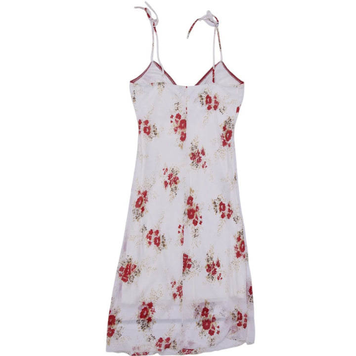 Y2K Ladies Midi Dress Off White Floral Pattern