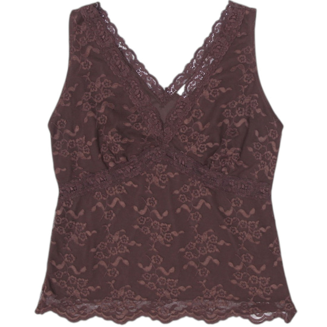 Y2K Ladies Worthington Camisole Brown Lace Stretchable Size M