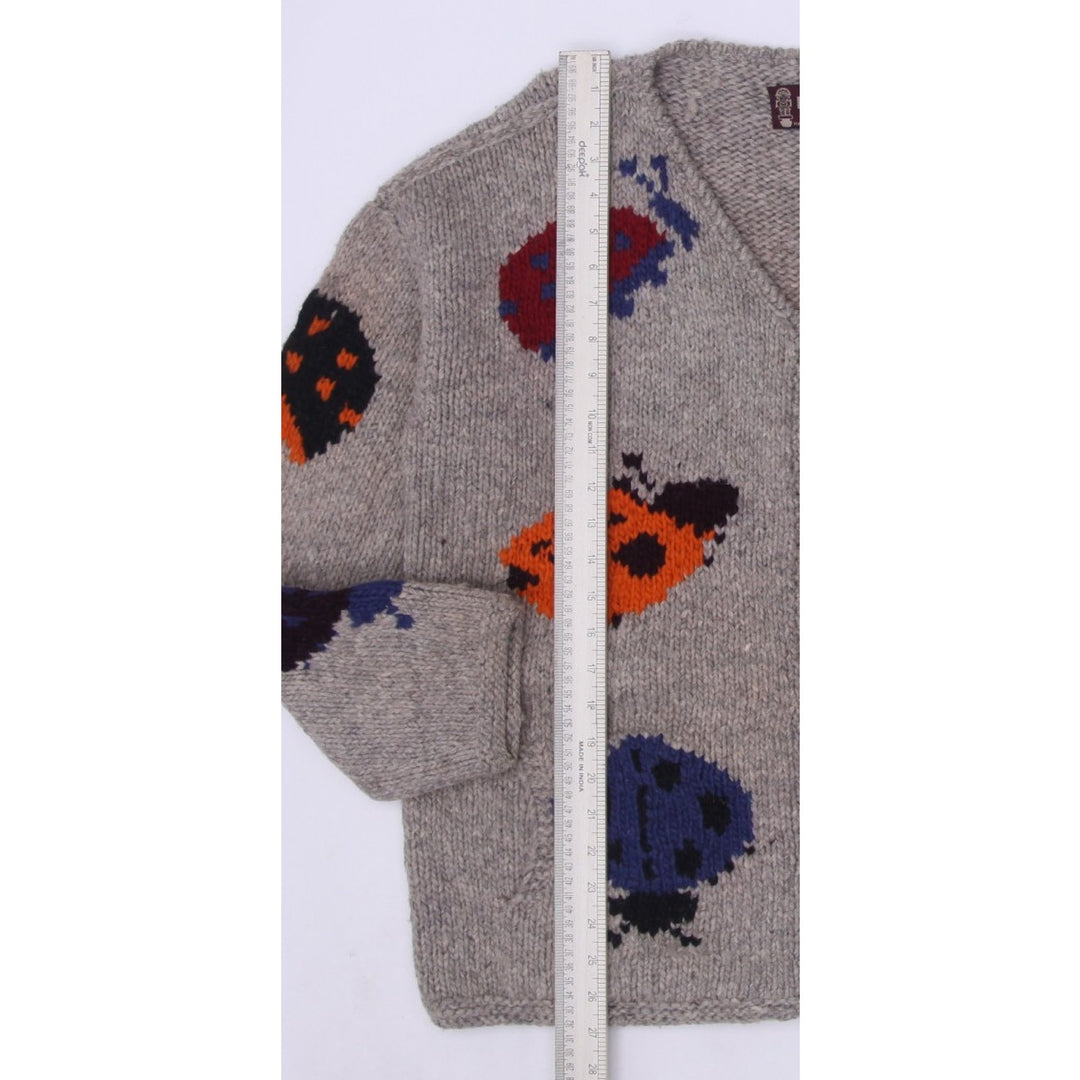 Vintage ISHKA Ladybug Cardigan Hand-Knitted One Size Fits All 100% Wool Sweater | Migration_Jumper & Knitwear | Fashion Rerun