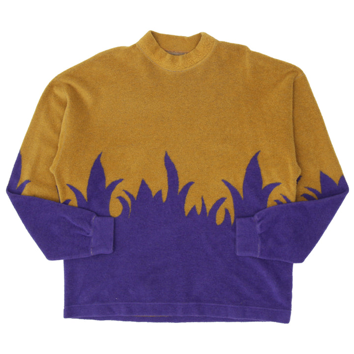 Vintage Gruppo Di Capi Italian Sweater- Purple And Mustard Flame Motiff Size L - Fashion Rerun Vintage Migration_Sweaters