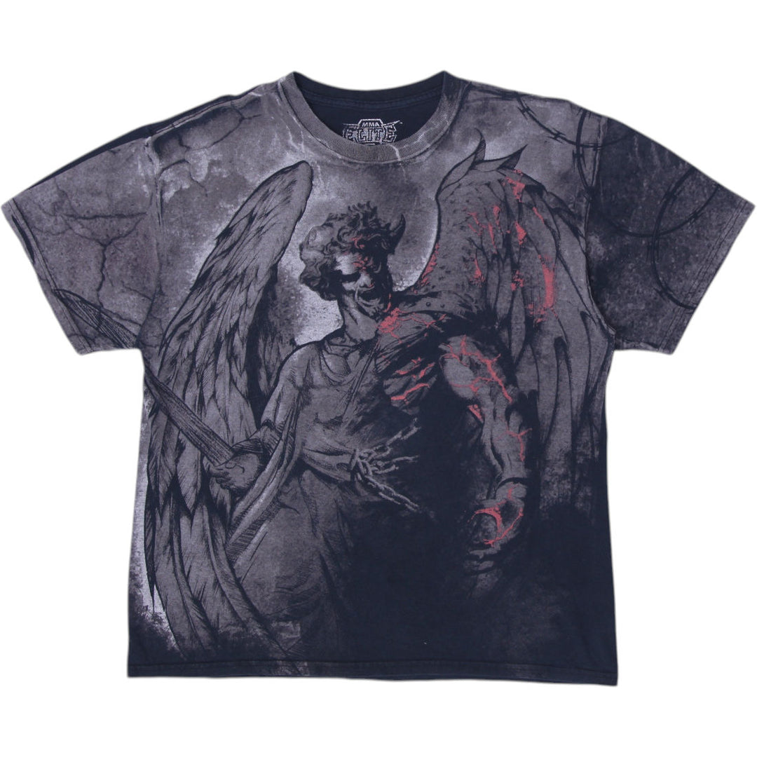 Y2K Mens MMA Elite Black Winged Angel Devil Gothic Grunge T-Shirt Size L