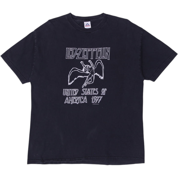 Vintage Mens Led Zeppelin T-Shirt Black Graphic Band Tee 1977 Size XL | Migration_T-Shirts | Fashion Rerun
