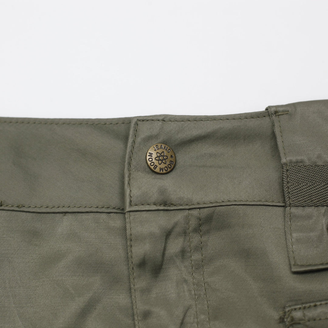 Y2K Ladies Boom Boom Utility Ruched Cargo Olive Midi Skirt Size M