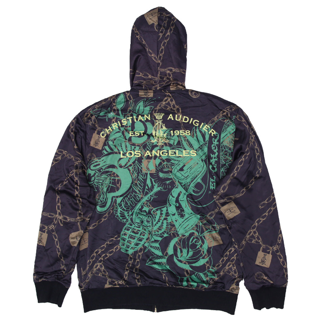 Shop Y2K Christian Audigier Full Zip AOP Reversible Hoodie Size L