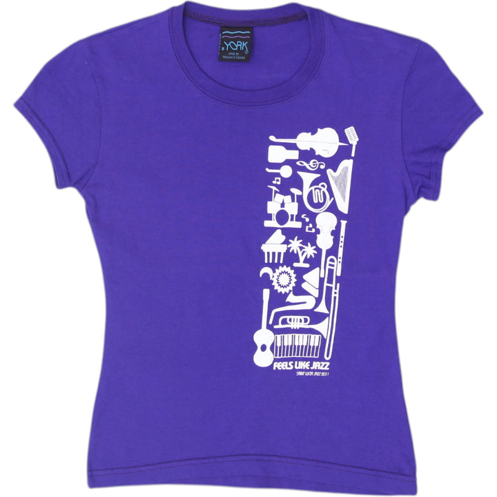 Y2K Ladies YORK Saint Lucia Jazz 2011 Graphic T-Shirt Purple Size S