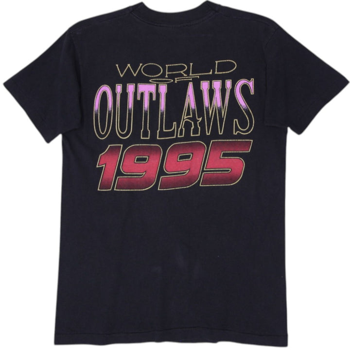 Vintage 1995 World of Outlaws Racing Black T-Shirt Single Stitch M | Migration_T-Shirts - Side View | Fashion Rerun