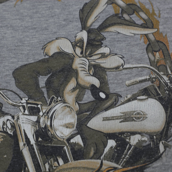 Vintage Mens Harley-Davidson Gray Looney Tunes Graphic T-Shirt Size S