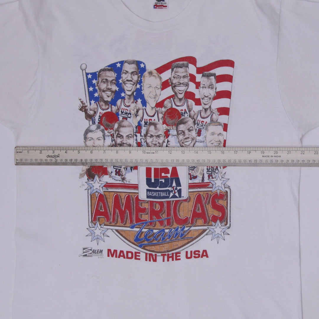 Vintage 90s Salem Sportswear USA Dream Team Caricature T-Shirt Made in USA Sz XL