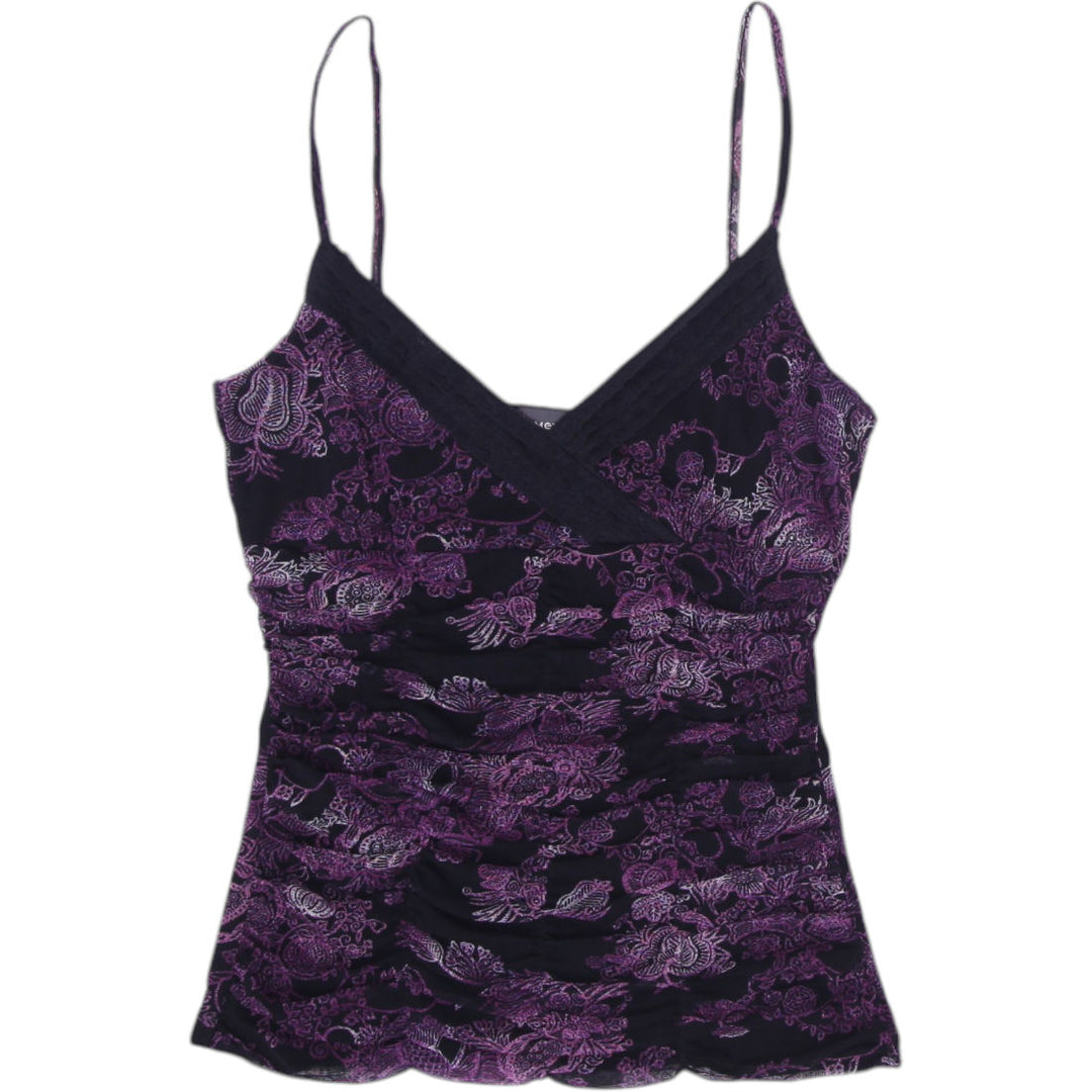 Y2K Ladies Mexx Camisole Purple Floral Lace Trim Size L