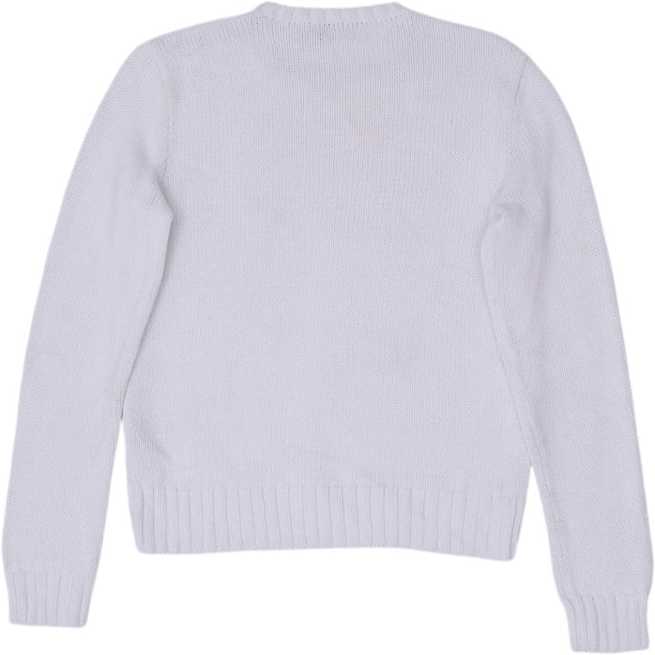 Vintage Ladies White Polo Ralph Lauren American Flag Embroidered Crewneck Sweate