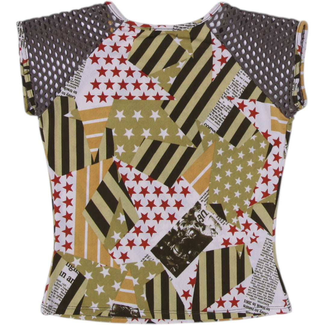 Y2K Ladies Graphic Striped Star Print Casual Tee Size S