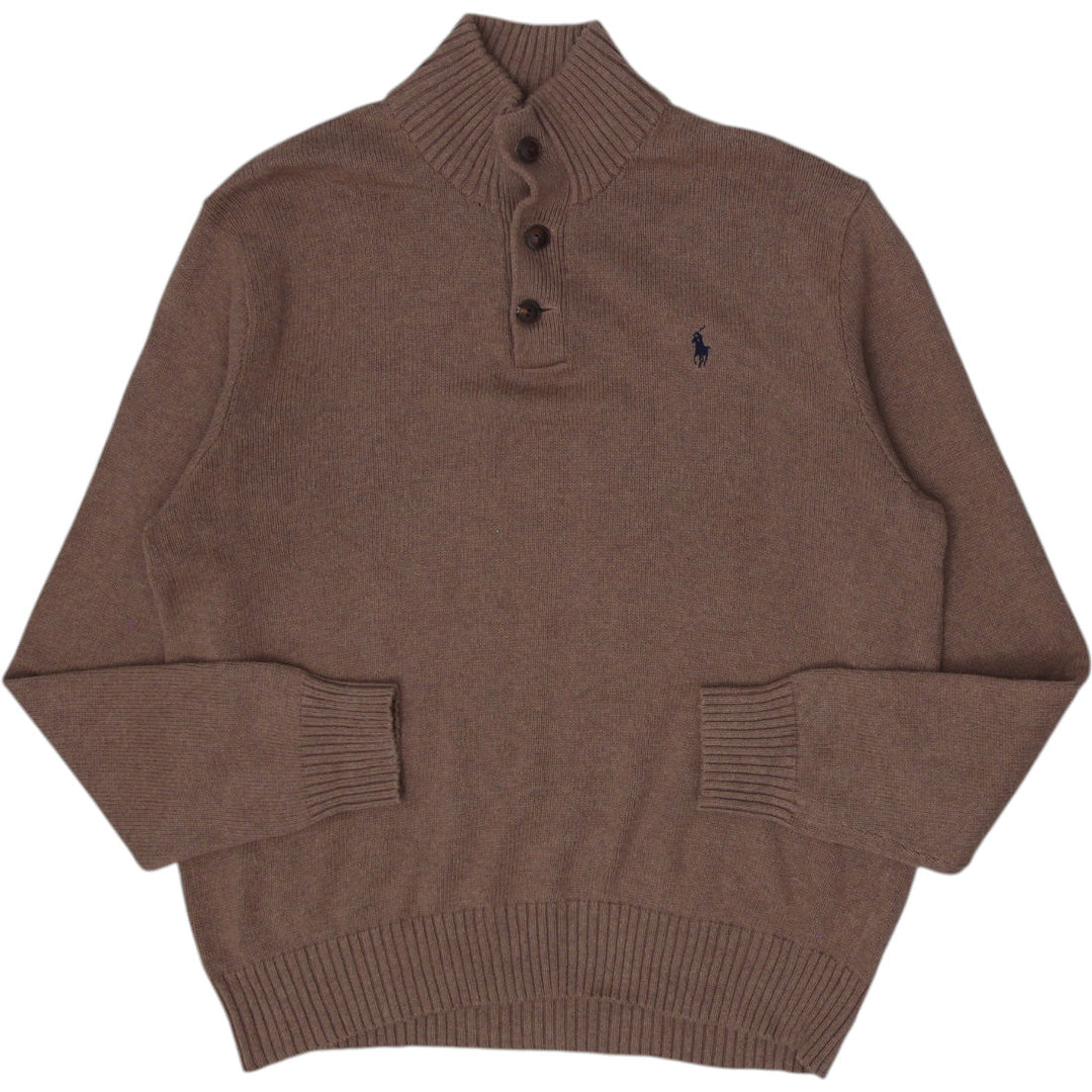 Mens Polo Ralph Lauren Sweater Brown Button Up Cotton Knit