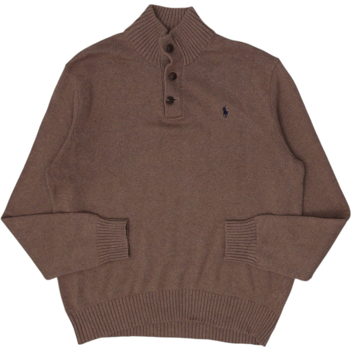 Mens Polo Ralph Lauren Sweater Brown Button Up Cotton Knit