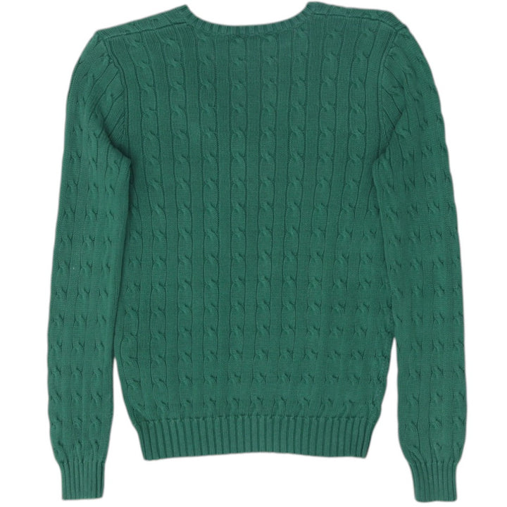 Vintage Ladies Ralph Lauren Sports Green Knit V-Neck Cable Knit Sweater M | Migration_Jumper & Knitwear RL Co | Fashion Rerun