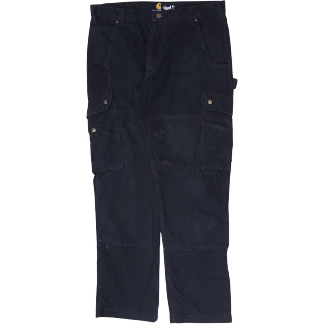 Mens Carhartt Black Canvas Loose Fit Utility Cargo Workwear Pants Size 36x32