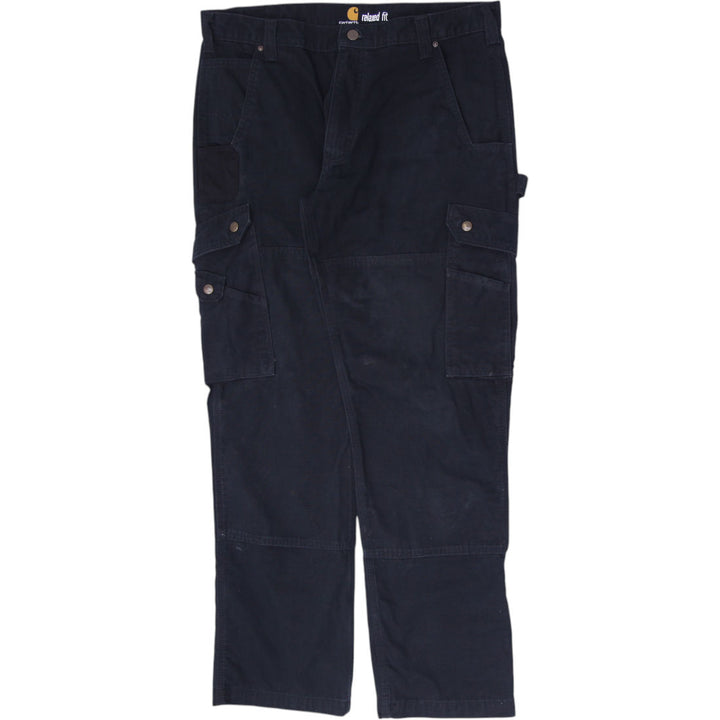Mens Carhartt Black Canvas Loose Fit Utility Cargo Workwear Pants Size 36x32
