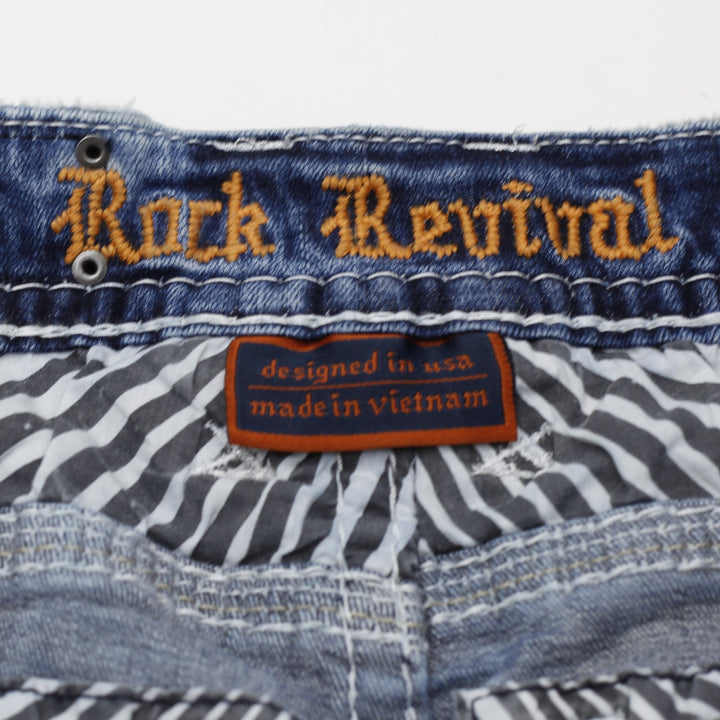 Y2K Ladies Rock Revival Nadine Denim Shorts Blue Distressed Mid Rise