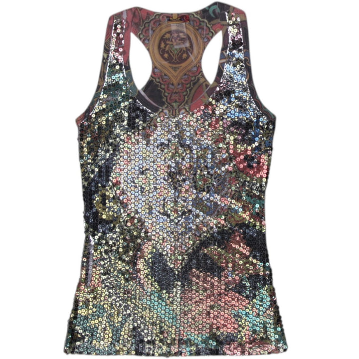 Y2K Ladies Body Central Sequin Tank Top Multicolor Pattern Stretch