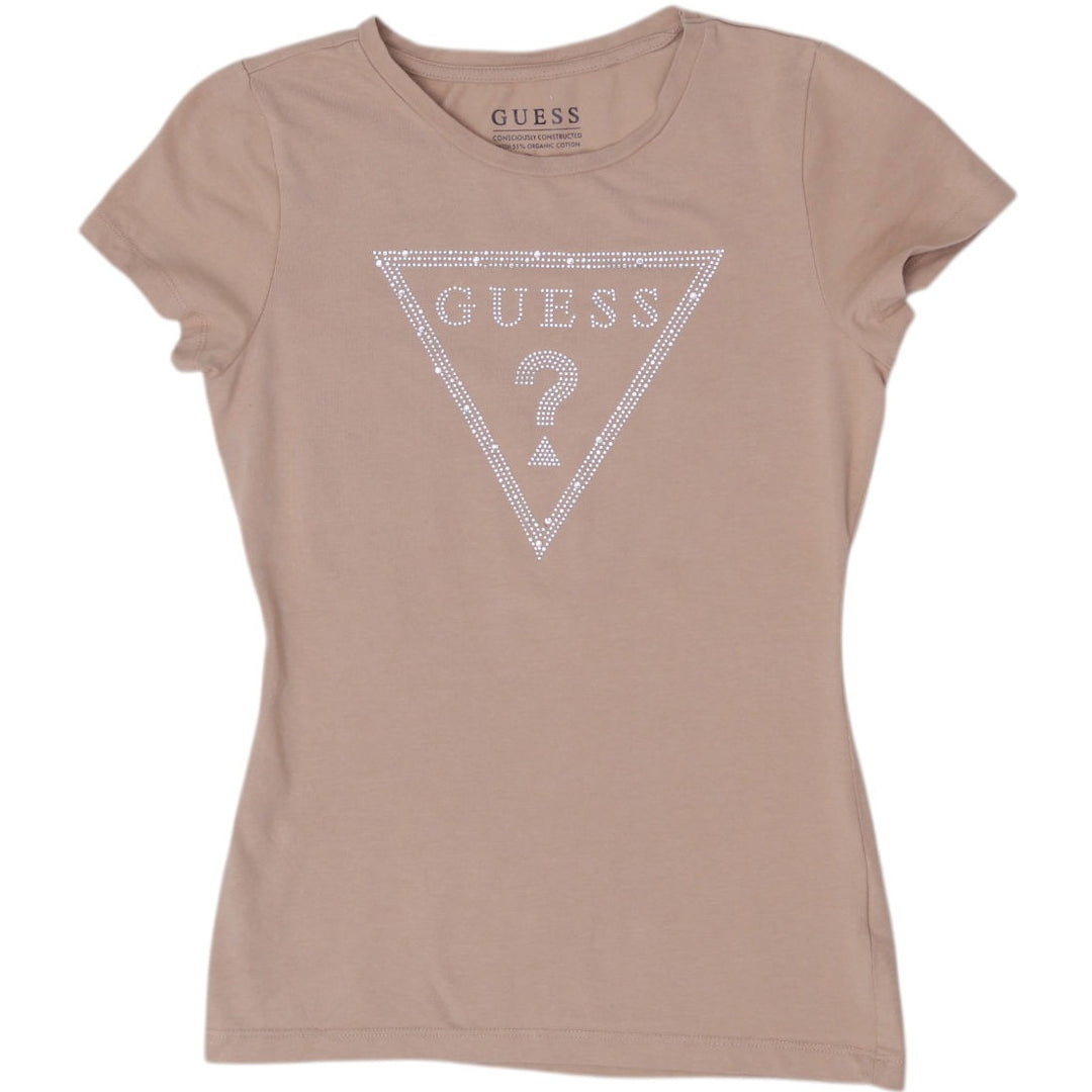 Y2K Ladies Rhinestone Triangle Logo T-Shirt Size S