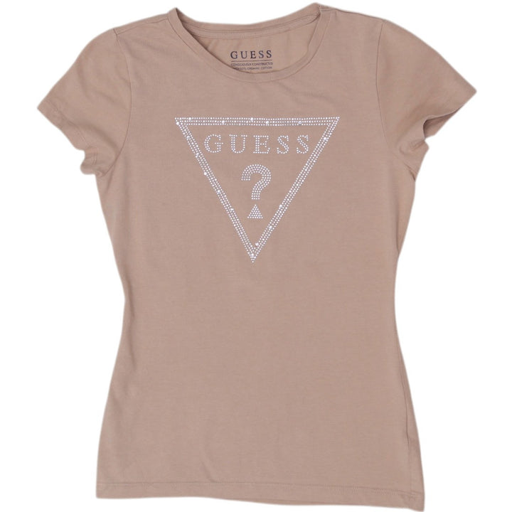 Y2K Ladies Rhinestone Triangle Logo T-Shirt Size S