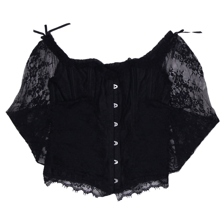 Ladies Black Lace Off Shoulder Sleeve Front Hook Corset