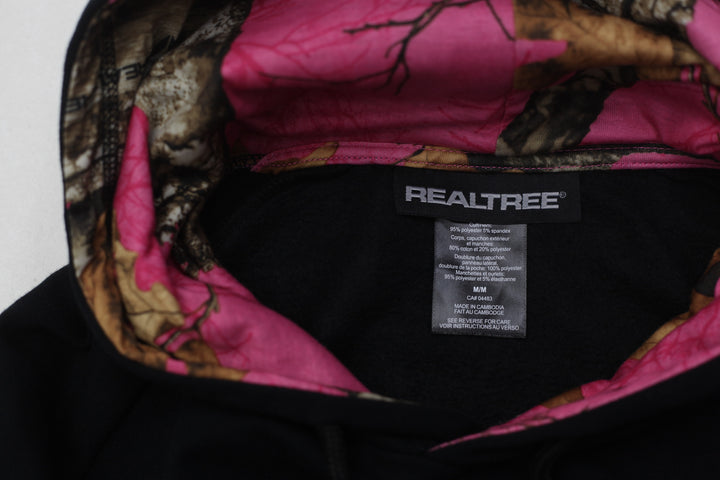 Ladies Realtree Pink Black Camo Side Slit Pockets Pullover Hoodie