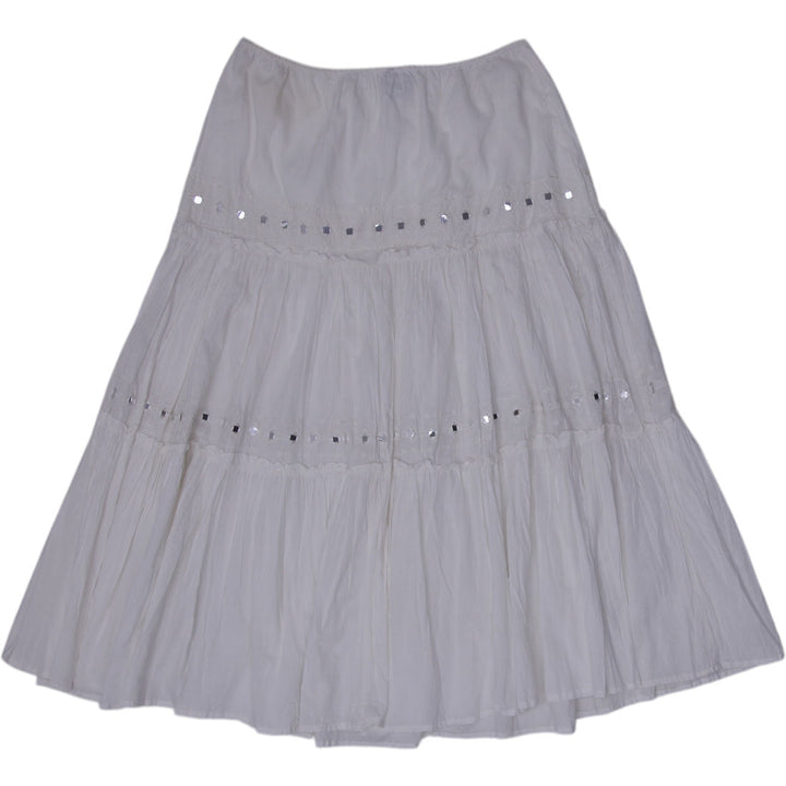 Y2K White Tiered Sequin Maxi Skirt - Size M | Migration_Skirts | Fashion Rerun