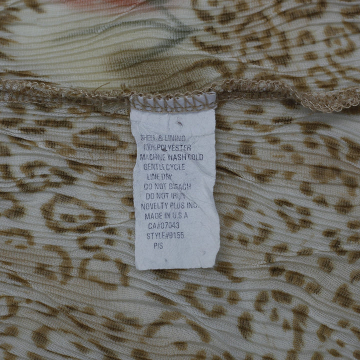 Y2K Ladies Ninety Petites Floral Leopard Plissé Mesh Top Size S Made is USA