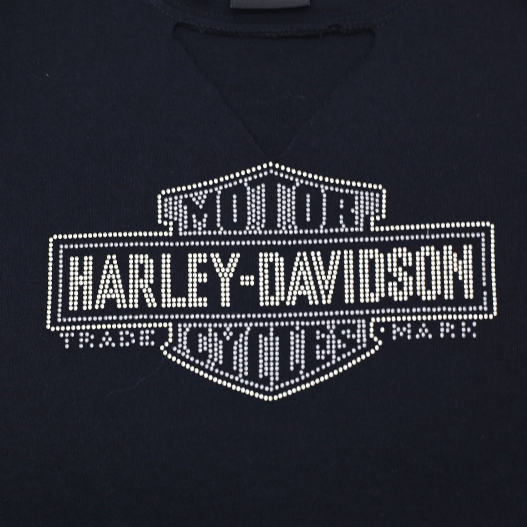 Ladies Harley Davidson T-Shirt Black Rhinestone Graphic Logo