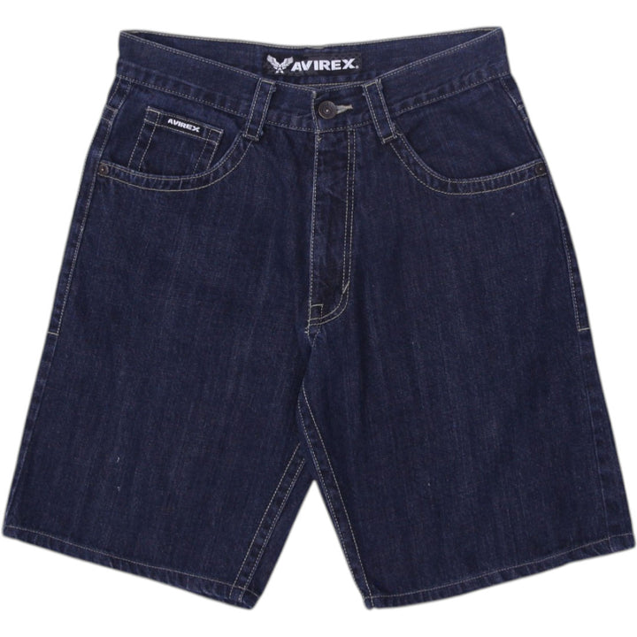 Y2K 00s Mens Avirex Denim Shorts Dark Blue Embroidered Size L