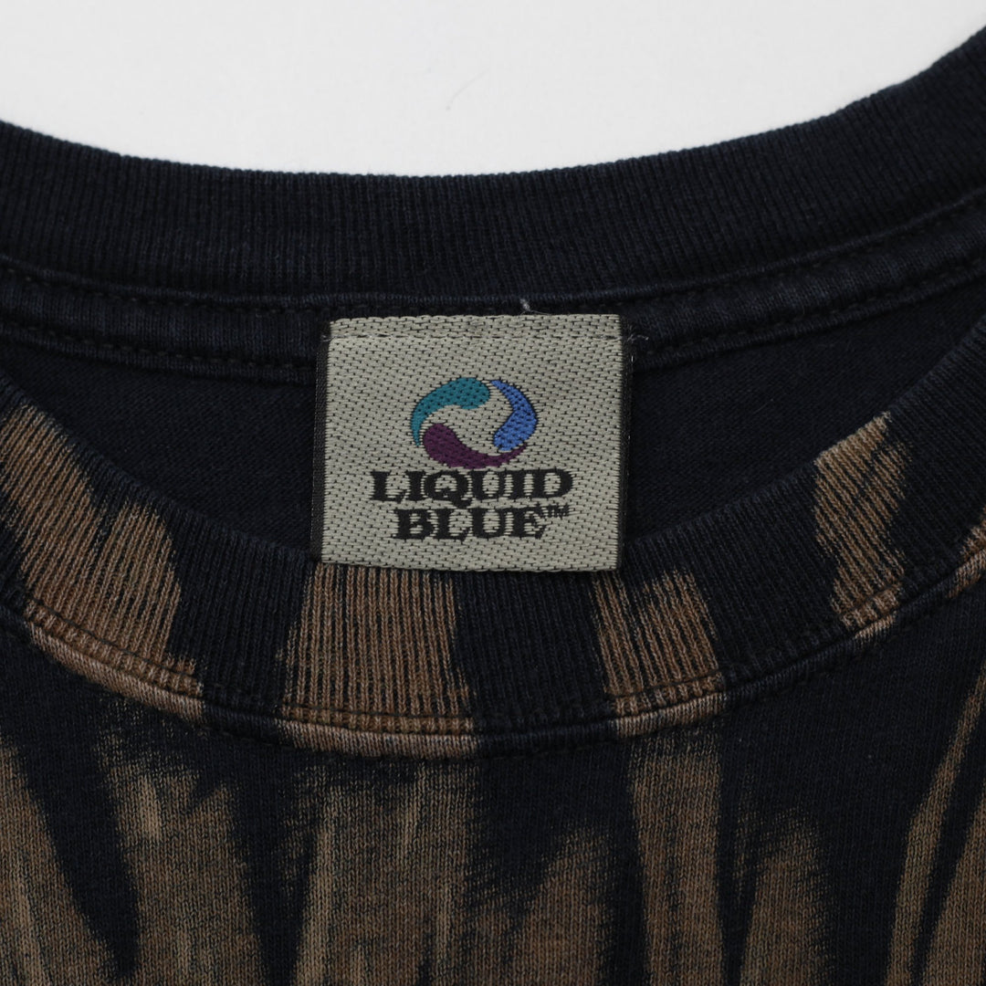 Vintage 1990s Liquid Blue Skull Pile All Over Print T-Shirt