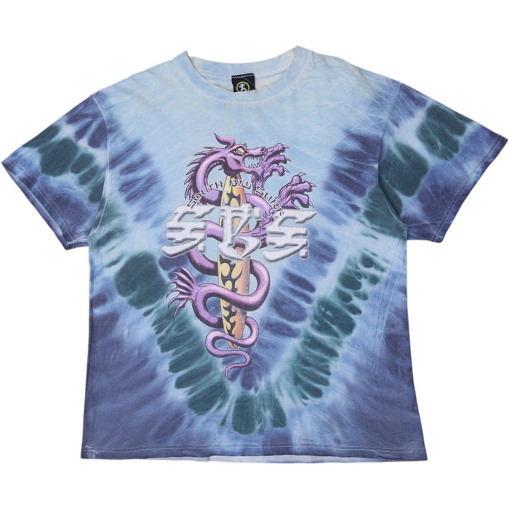 Vintage 90s South Bay Surf SBS Dragon & Surfboard Tie Dye Graphic T-Shirt Sz XL