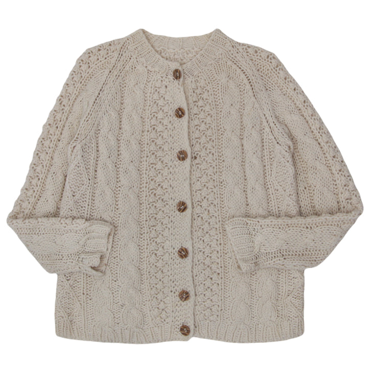 Ladies Handmade Italian 100% Wool Cable Knit Cardigan - Natural Beige - Fashion Rerun Vintage Migration_Sweaters