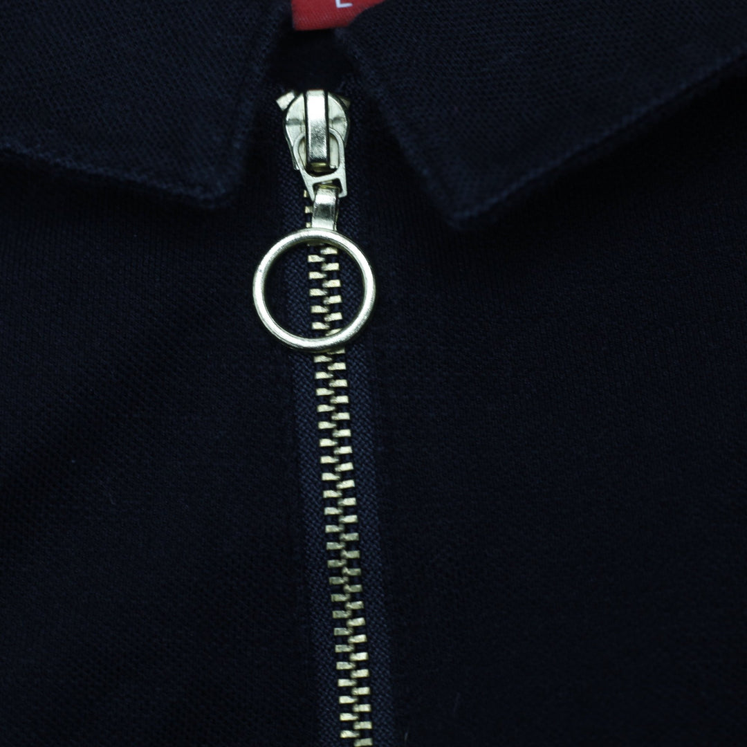 Y2K Ladies Guess Black Quarter-Zip Ring Pull Embroidered Polo T-Shirt Size L