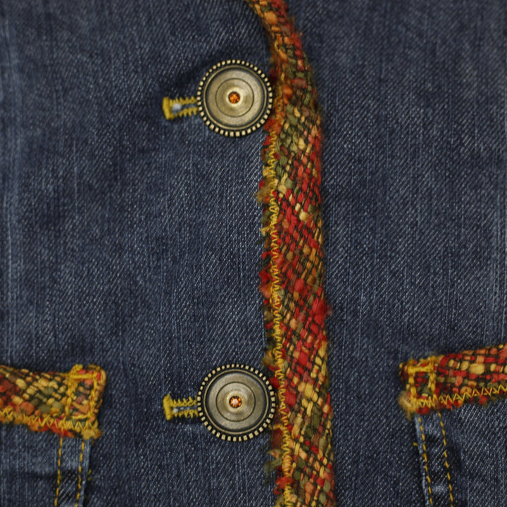 Vintage 90s Ladies Betty Barclay Paisley Boho Tapestry Trim Denim Blazer Jacket