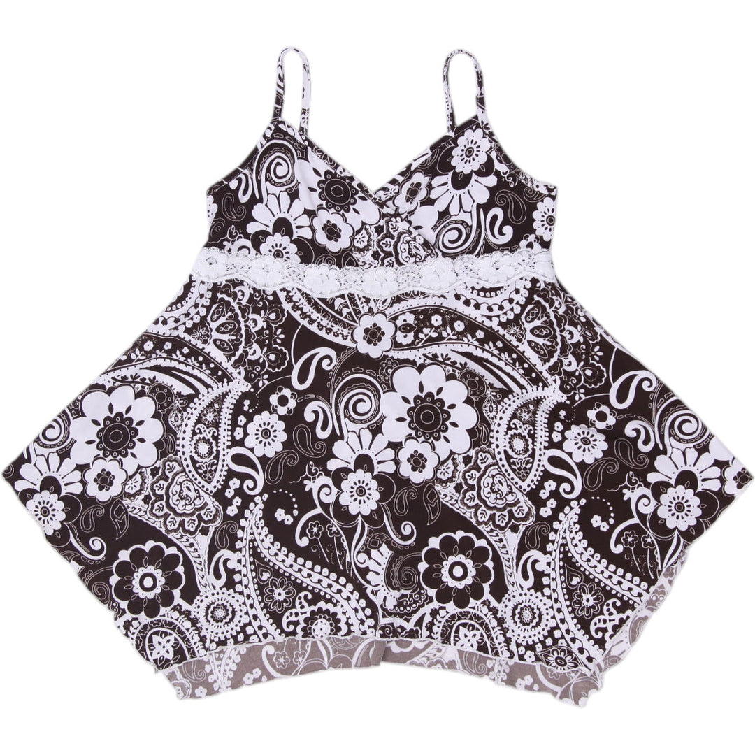 Y2K Youth La Senza Girl Paisley Floral Handkerchief Cami Top Medium Lace Trim