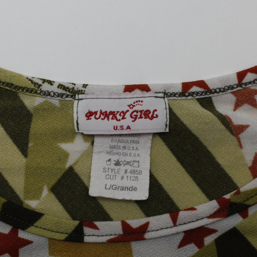 Y2K Ladies Graphic Striped Star Print Casual Tee Size S