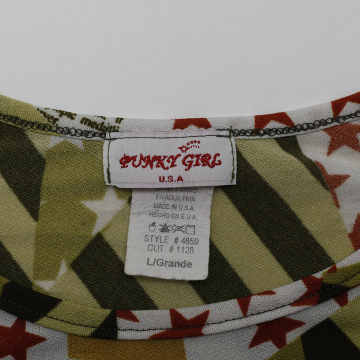 Y2K Ladies Graphic Striped Star Print Casual Tee Size S