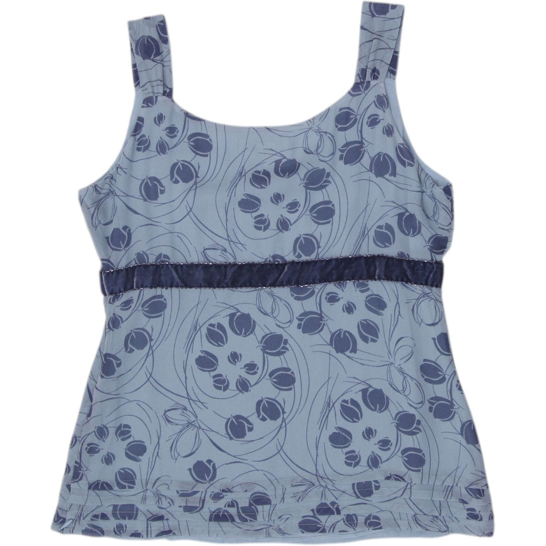 Y2K Ladies Janeville 100% Silk Lining Floral Print Empire Waist Tank Top Size 0