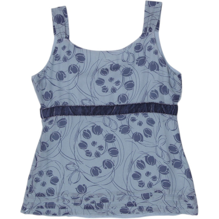 Y2K Ladies Janeville 100% Silk Lining Floral Print Empire Waist Tank Top Size 0