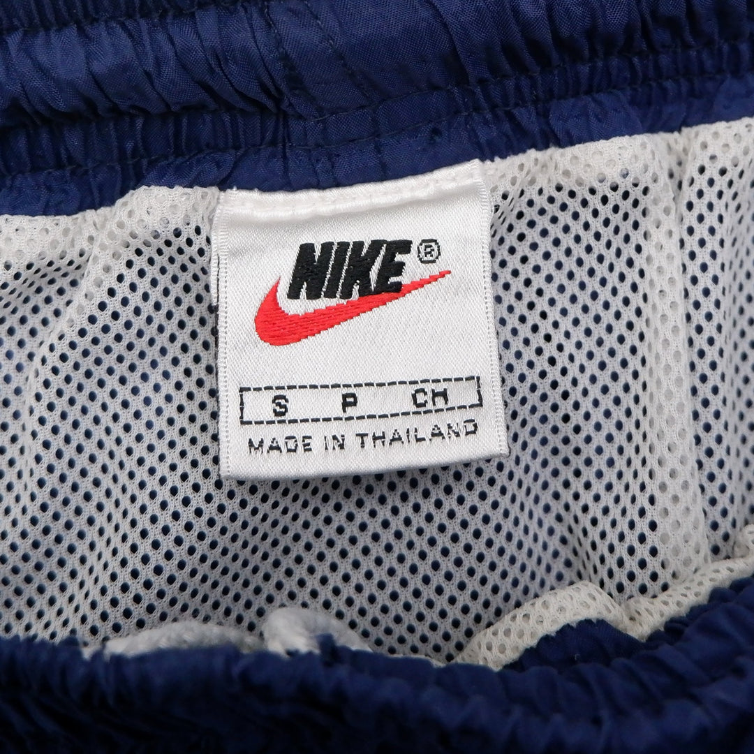 Vintage Nike Swim Shorts Navy Blue Nylon Maroon Swoosh Lines | Migration_Shorts UAENAT20 - Back View | Fashion Rerun