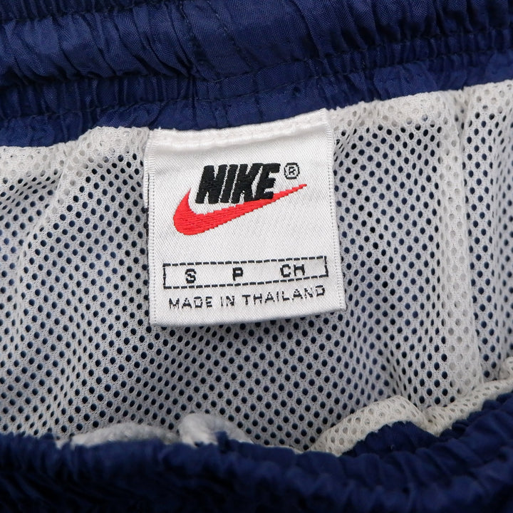 Vintage Nike Swim Shorts Navy Blue Nylon Maroon Swoosh Lines | Migration_Shorts UAENAT20 - Back View | Fashion Rerun